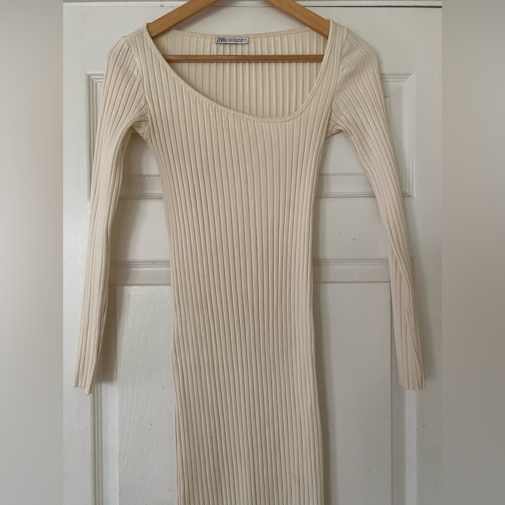Zara Cream Ribbed Knit Dress